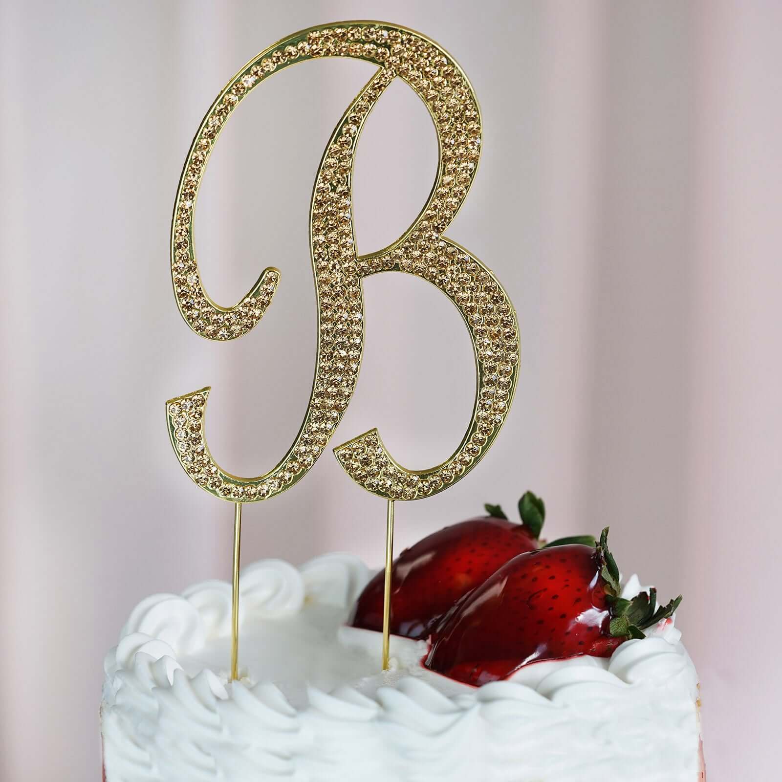 Gold Rhinestone Monogram Letter and Number Cake Toppers 4.5