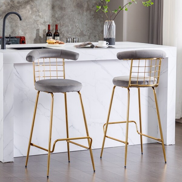 Bar Stool Set of 2，High Bar Stool with Metal Legs and Soft Back