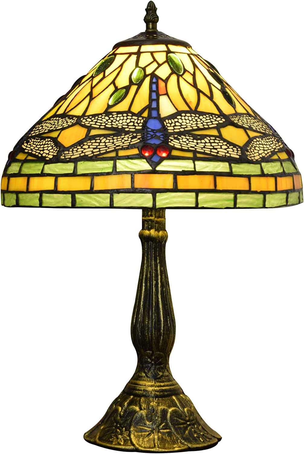 SHADY Tiffany Lamp Stained Glass Lamp Dragonfly Yellow Bedroom Table Lamp Reading Desk Light for Bedside Living Room Office Dormitory Dining Room Decorate  12x12x18 Include Light Bulb