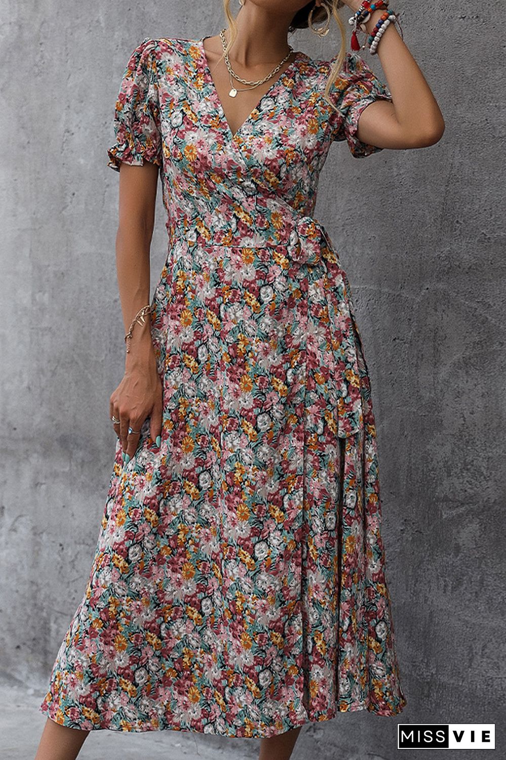 Bubble Sleeves Flowy Floral Dress