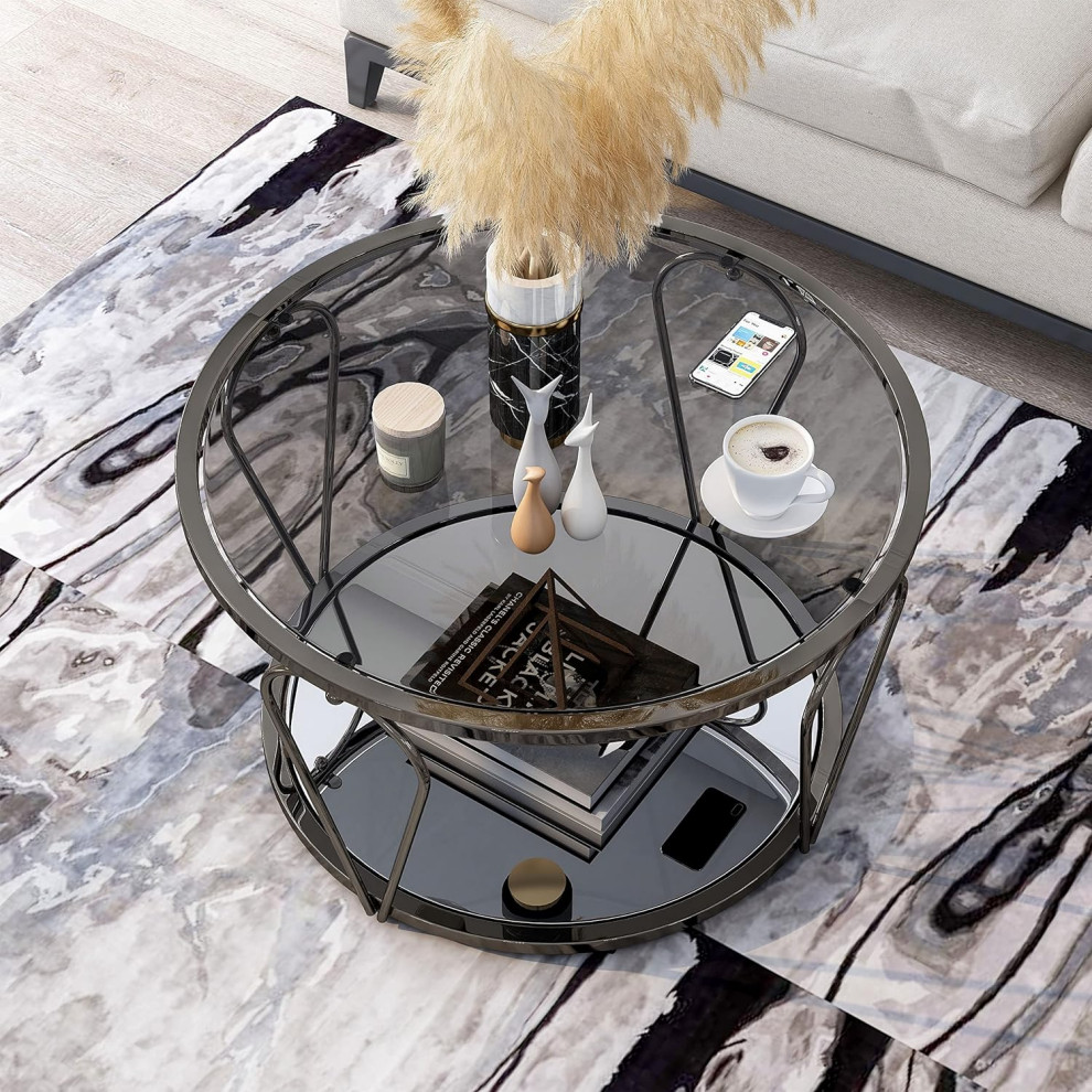 Minimalistic Glam Coffee Table  Glass Top  ampMirrored Shelf   Transitional   Coffee Tables   by Decor Love  Houzz