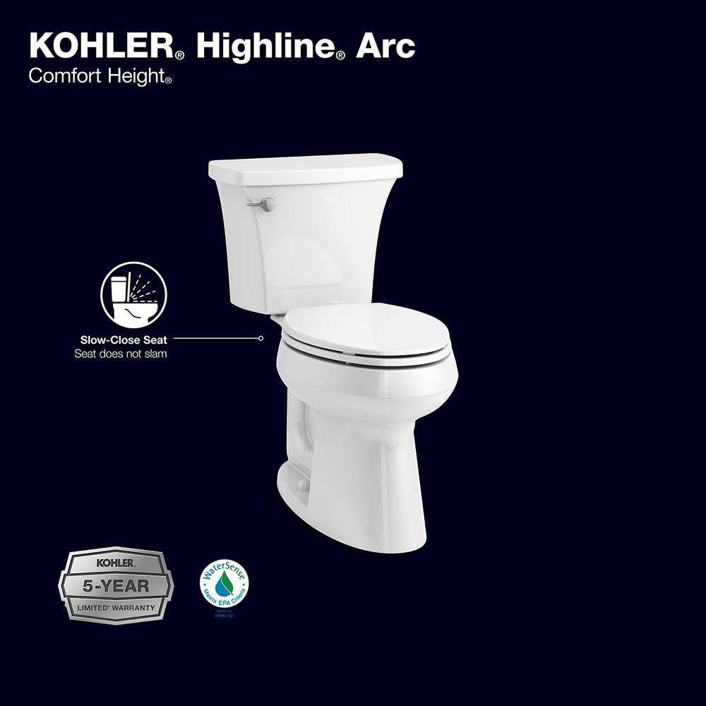 KOHLER Highline Arc The Complete Solution 2-piece 1.28 GPF Single Flush Elongated Toilet in White (Slow-Close Seat Included) K-78279-0