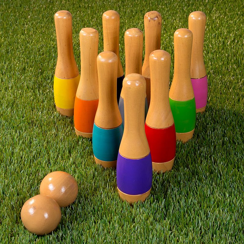 Hey! Play! Wooden Multi-color Bowling Lawn Game