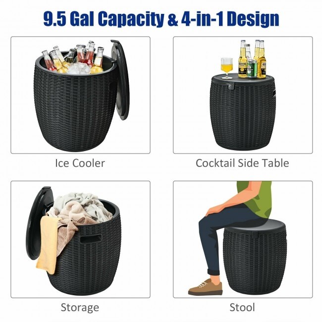 12 Gallon 4 in 1 Patio Rattan Cool Bar Cocktail Table Side Table   16\