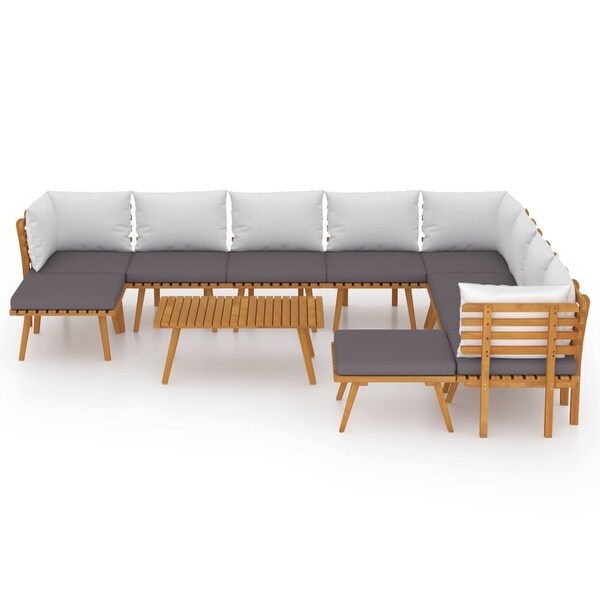 11 Piece Patio Lounge Set with Cushions Solid Acacia Wood - Overstock - 36195965