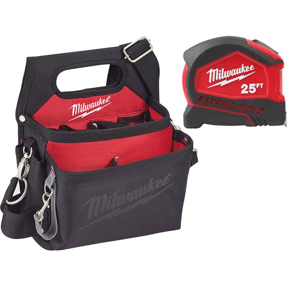 MW 15-Pocket Electricians Tool Pouch with Quick Adjust Belt and 25 ft. Compact Auto Lock Tape Measure 48-22-8112-48-22-6825