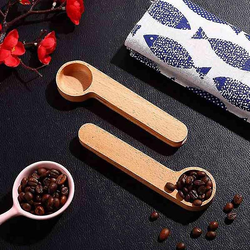 5 Pcs Wooden Coffee Scoop And Bag Clip Measure Spoon 2-in-1 Bags Sealer Measuring Spoon For Beans，e