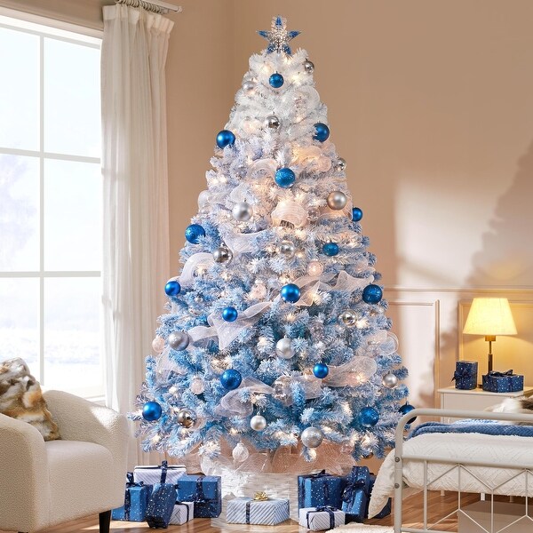 7.5ft Prelit Artificial Christmas Tree with 550 Incandescent Warm White Lights，Snow Flocked Full Prelighted Xmas Tree