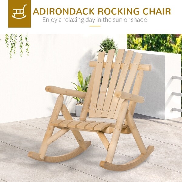 Outsunny Outdoor Rustic Adirondack Rocking Chair，Fir Wood Log Slatted Design Patio Rocker for Porch Garden Lounging