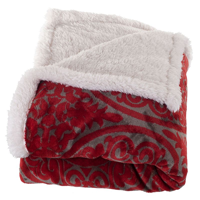 Portsmouth Home Medallion Coral Fleece and Sherpa Throw