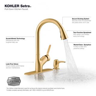 KOHLER Setra Single-Handle Pull-Down Sprayer Kitchen Faucet in Vibrant Brushed Moderne Brass K-R22897-SD-2MB