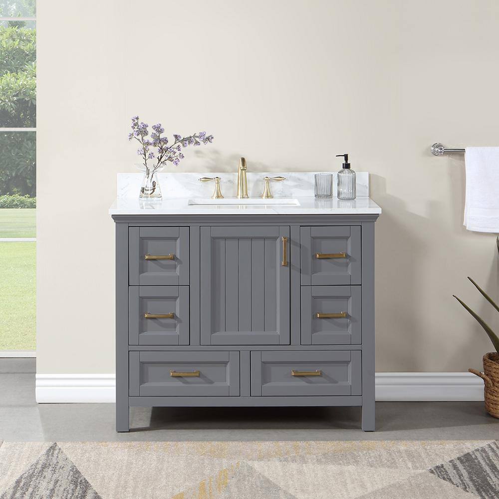 Altair Isla 42 in. W x 22 in. D x 34.5 in. H Single Sink Bath Vanity in Gray with Composite Stone top in White 538042-GR-AW-NM