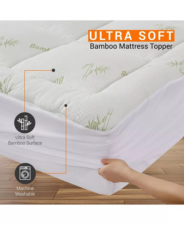 Cheer Collection Rayon from Bamboo Mattress Topper Filled with Shredded Memory Foam - Cooling Bed Topper for Mattresses Full