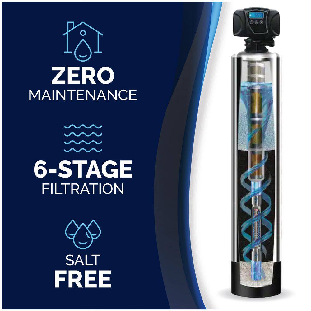 KING WATER FILTRATION Platinum Series 20 GPM 6-Stage Municipal Water Filtration and Salt-Free Conditioning System (Treats up to 4 Bathrooms) KW-PLA-MUN-1054