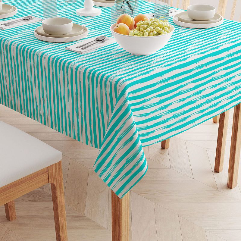 Square Tablecloth， 100% Cotton， 60x60， Aqua Summer Stripe