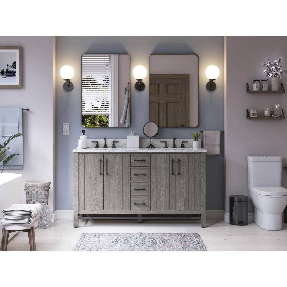 Home Decorators Collection Stanbury 60 in. W x 22 in. D Double Vanity in Cashmere with Carrara Marble Vanity Top with White Sink 1459VA60-247900