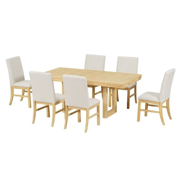 Extendable Dining Table Set，with Butterfly Leaf and6 Upholstered chair