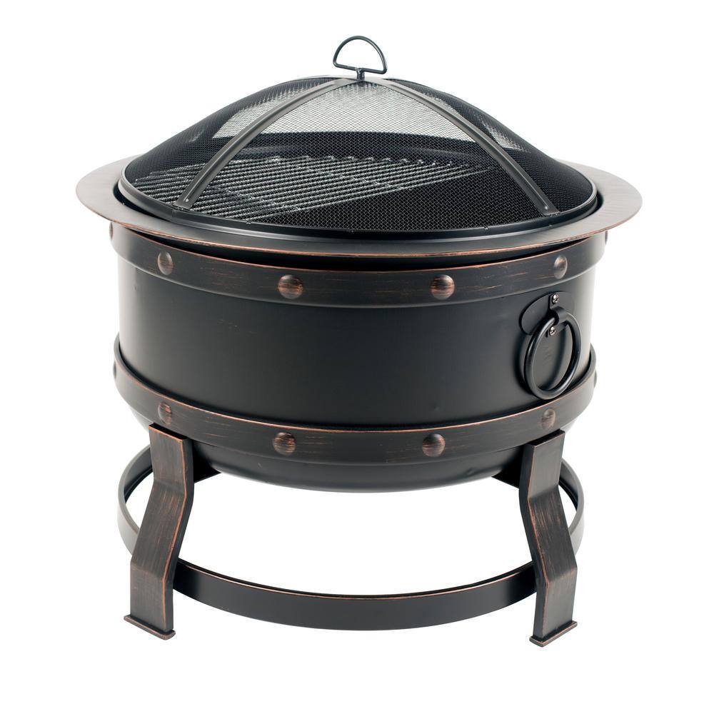 Pleasant Hearth Killian 28 in. Round Steel Fire Pit in Rubbed Bronze with Cooking Grid OFW307R