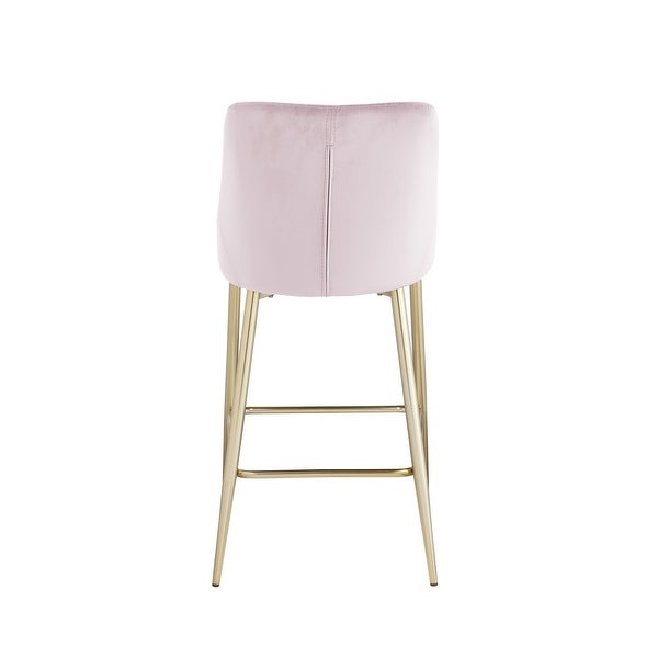 Set of 2 Velvet with Gold Metal Legs and Foot Rest Upholstered Counter Stool