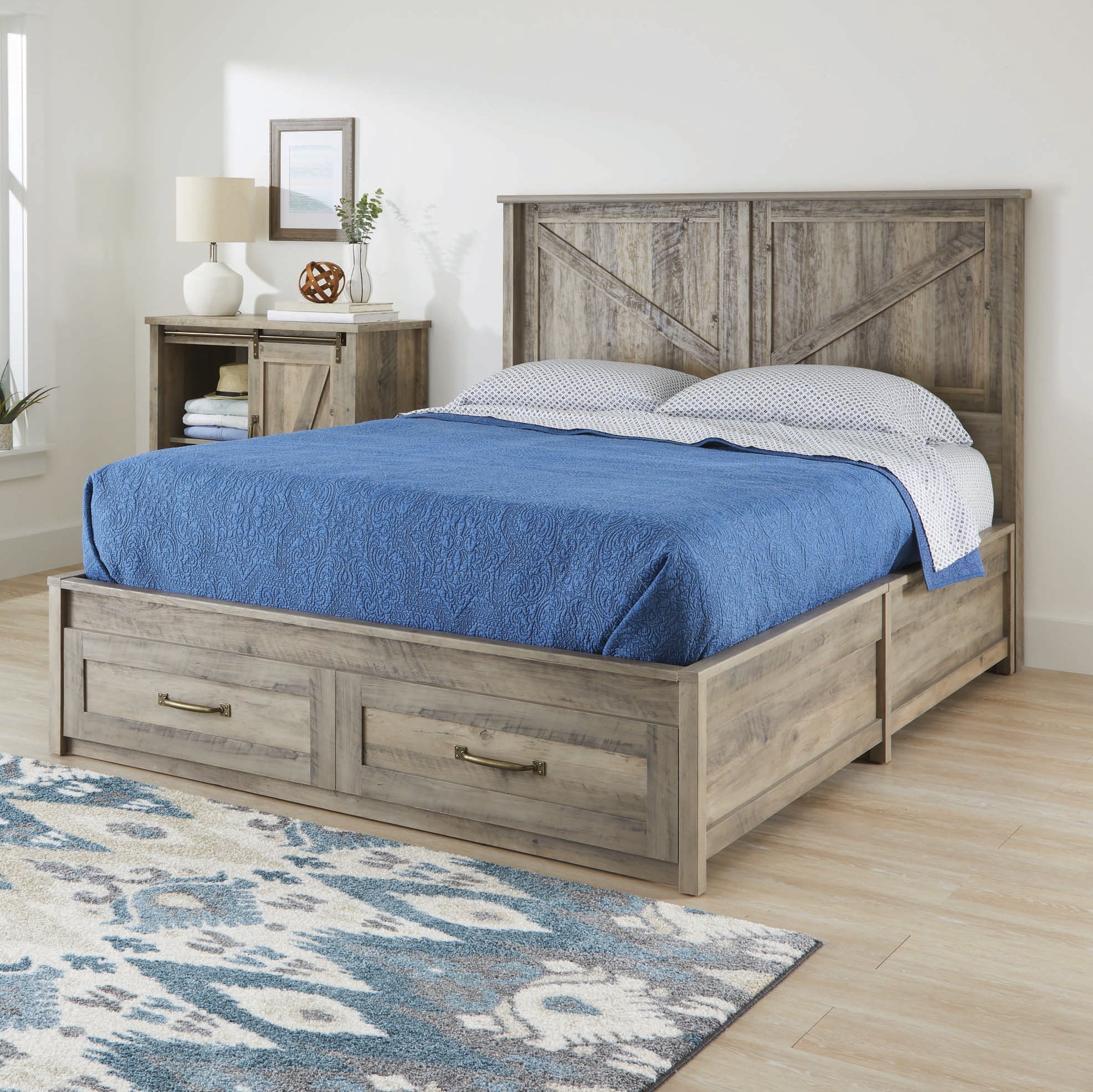 Better Homes & Gardens Modern Farmhouse Queen Platform Bed with Storage, Rustic Gray Finish