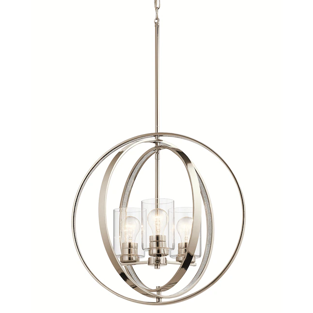 Kichler 34835 Angelica 3-Light Polished Nickel Modern/Contemporary Clear Glass Globe Pendant Light