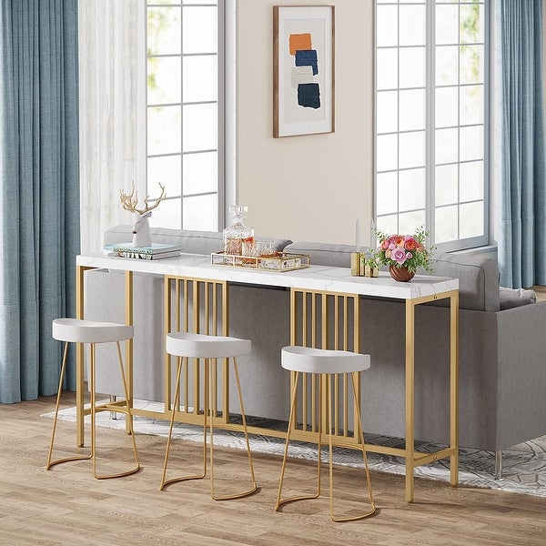 Extra Long White and Gold Console Table 70.9 Inch Long Narrow Console Table