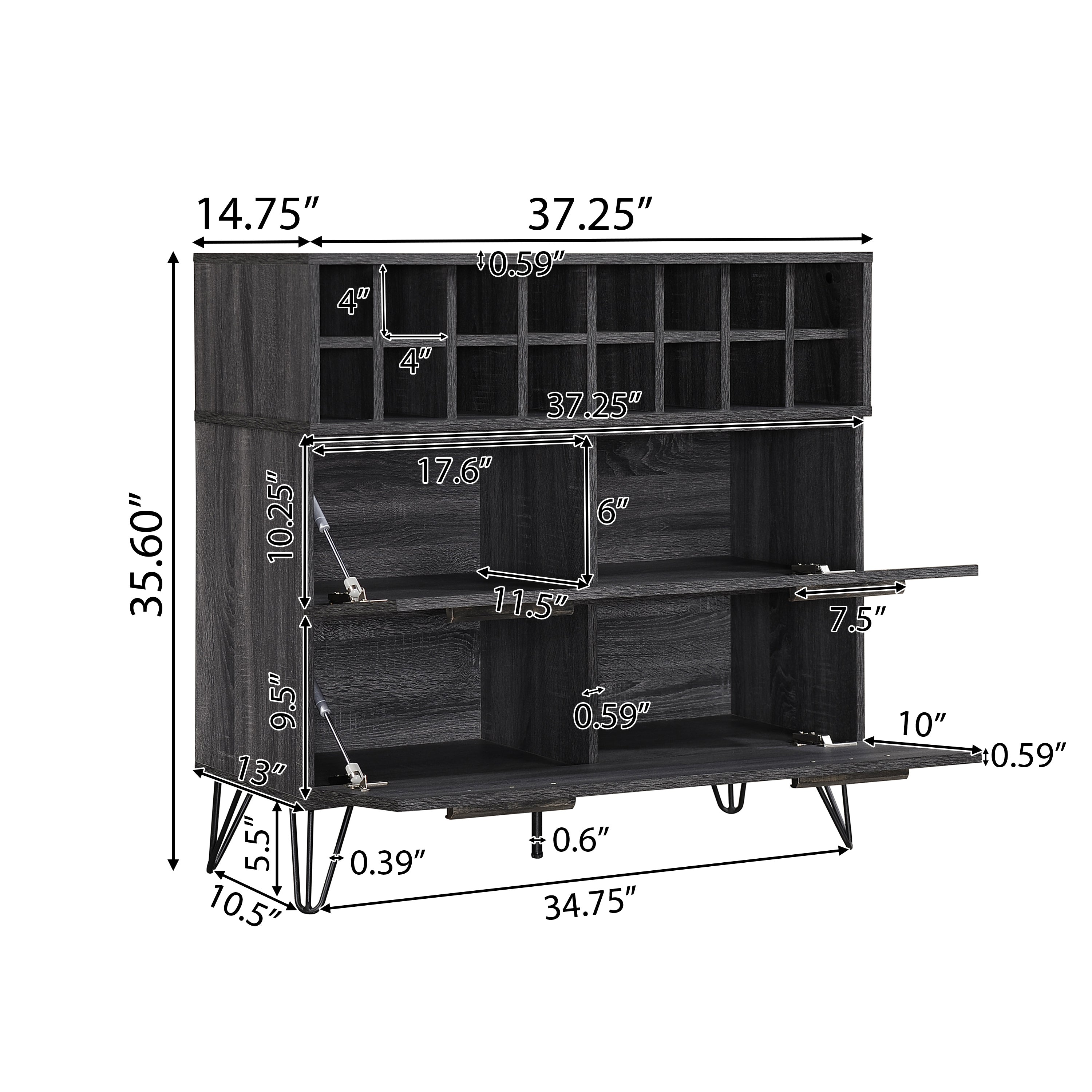 Annabelle Mid Century Modern Wine Rack Bar Cabinet