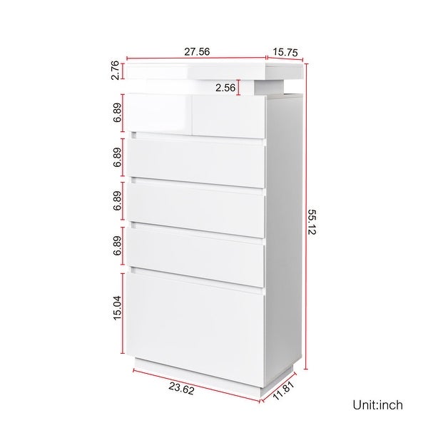 Modern 6-Drawer Dresser with LED Lights， Chest of 6 Drawers， Storage File Cabinet Unit Nightstandfor Bedroom - - 37165027