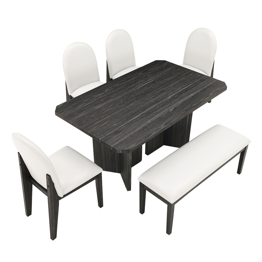 Rectangular 6 piece Dining Table Set w/Upholstered Bench   Chairs