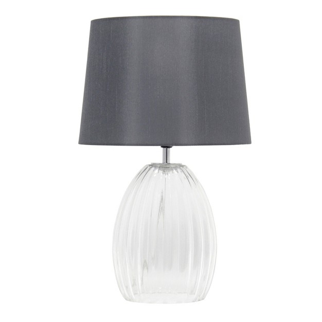 Contemporary Fluted Glass Bedside Table Lamp With Fabric Shade Clear gray Lalia Home