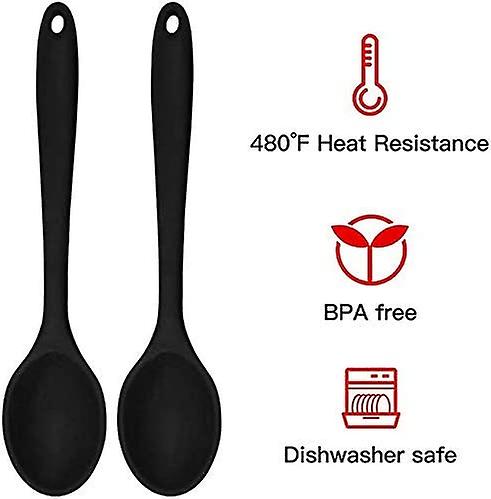 2 Pcs Silicone Nonstick Mixing Spoon， Silicone Spoons For Cooking Heat Resistant， Cooking Utensil For Kitchen Cooking Baking Stirring Serving (black)