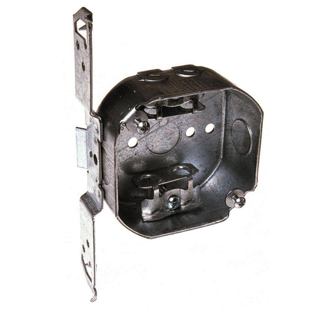 RACO 4 in. W x 1-12 in. D Steel Metallic Drawn Octagon Box with Two 12 in. KO's and ACMCFlex Clamps TS Bracket 1-Pack 155