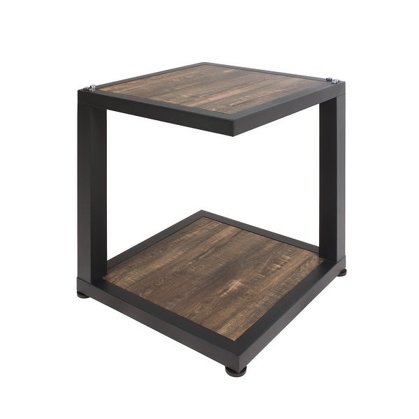 Furniture of America Farrow Rustic Dark Walnut and Sand Black Side Table