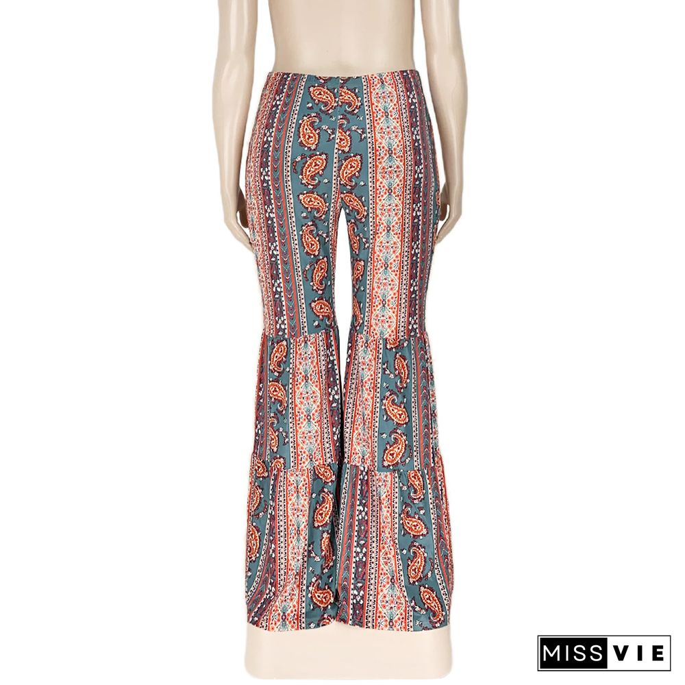 Boho Paisley Printed Plus Size Flare Pants