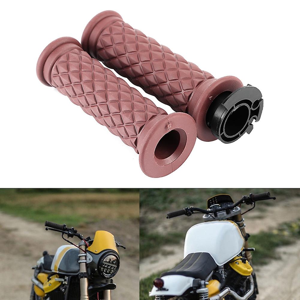 2pcs 7/8in Motorcycle Handle Grip Retro Style Anti-slip Handlebar Modified Riding Partscoffee