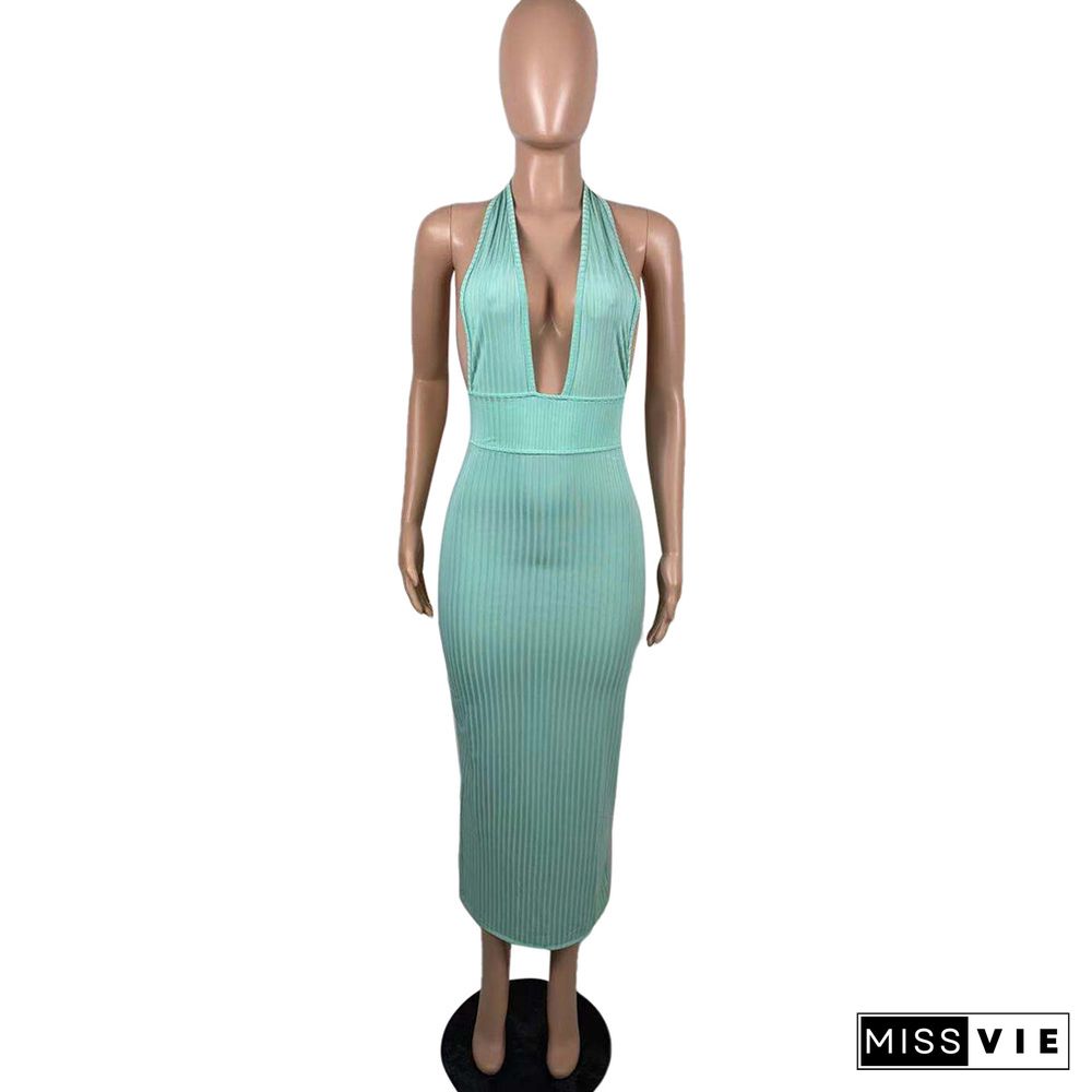 Pure Color New Big Pit Strip Sexy Dress