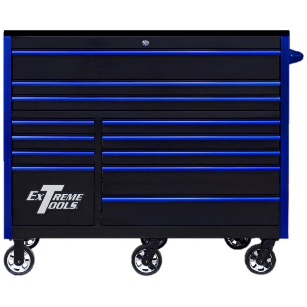 Extreme Tools RX 55 in. 12-Drawer Roller Cabinet Tool Chest in Black with Gloss Blue Handles and Trim RX552512RCBKBLX