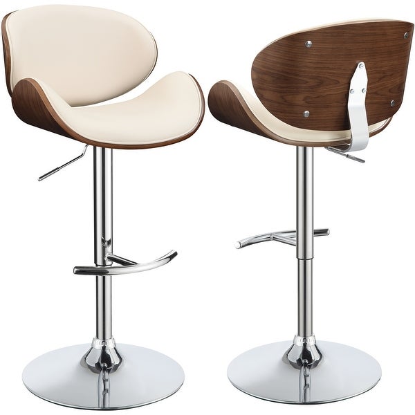 Modern Walnut Bentwood Design Adjustable Stool with Chrome Base