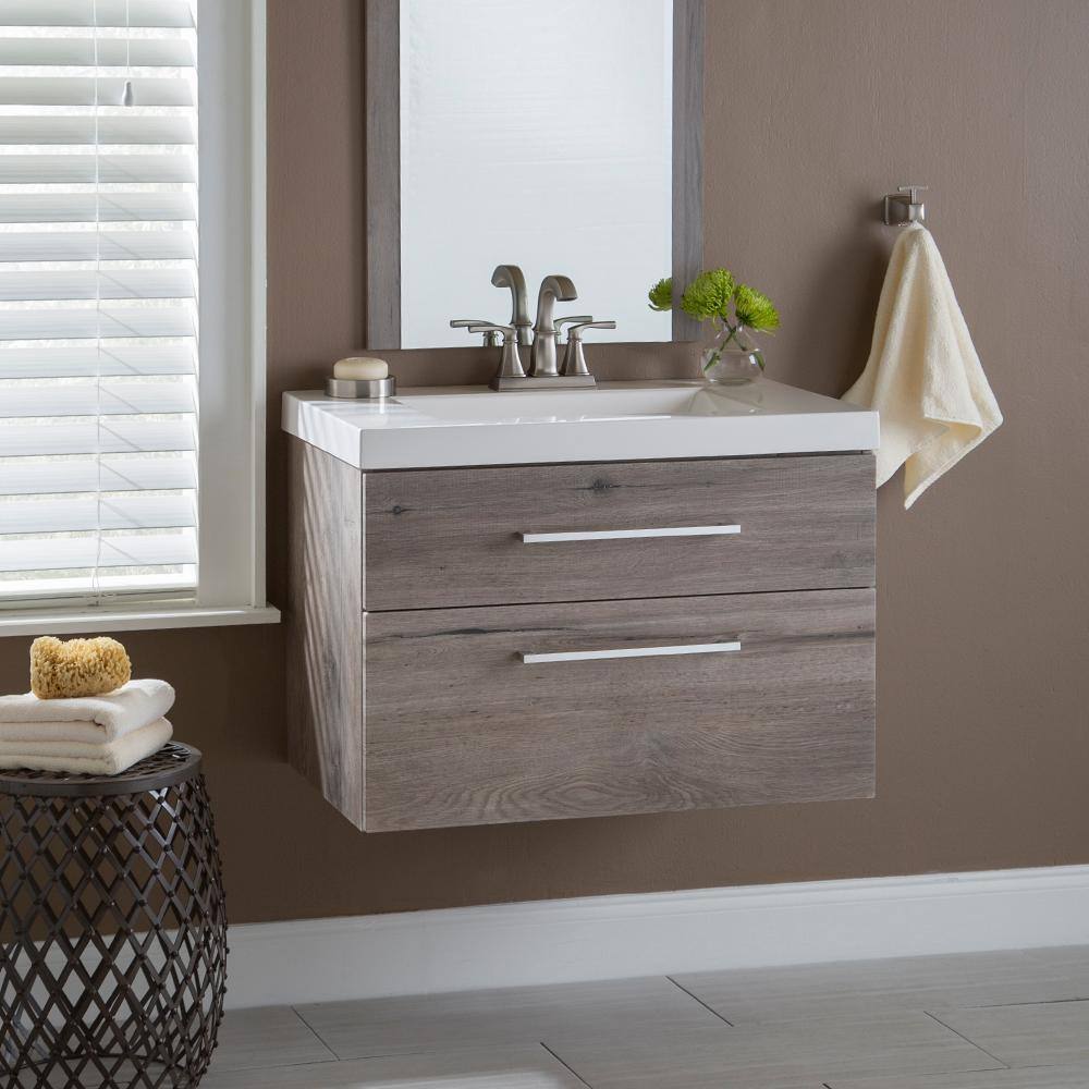 Domani Larissa 30.5 in. W x 19 in. D Wall Hung Bath Vanity White Washed Oak with Cultured Marble Vanity Top in White with Sink LR30P2-WO