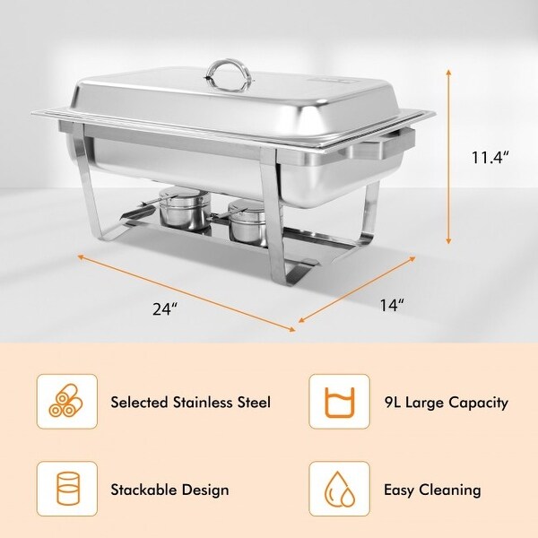 2 Packs Chafing 9 Quart Stainlessl Rectangular Chafer Buffet - 24