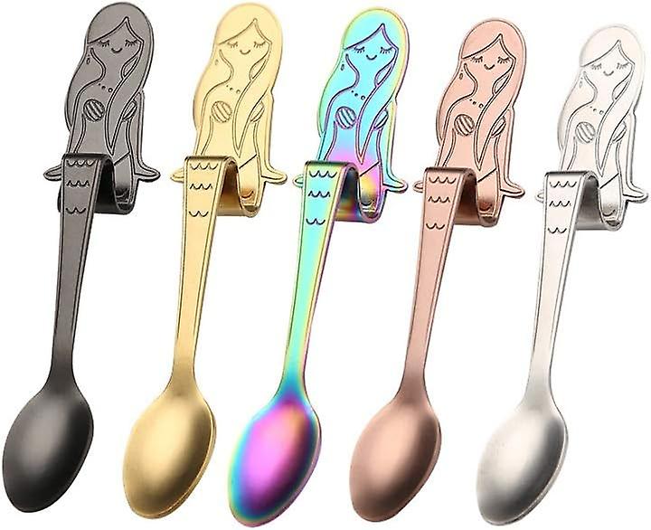 Stainless Steel Hanging Coffee Teaspoon Set， Cute Mermaid Mixing Stiring Scoop For Household Use Party Or Bar， Prefectly As Mug Spoons And Travel Uten