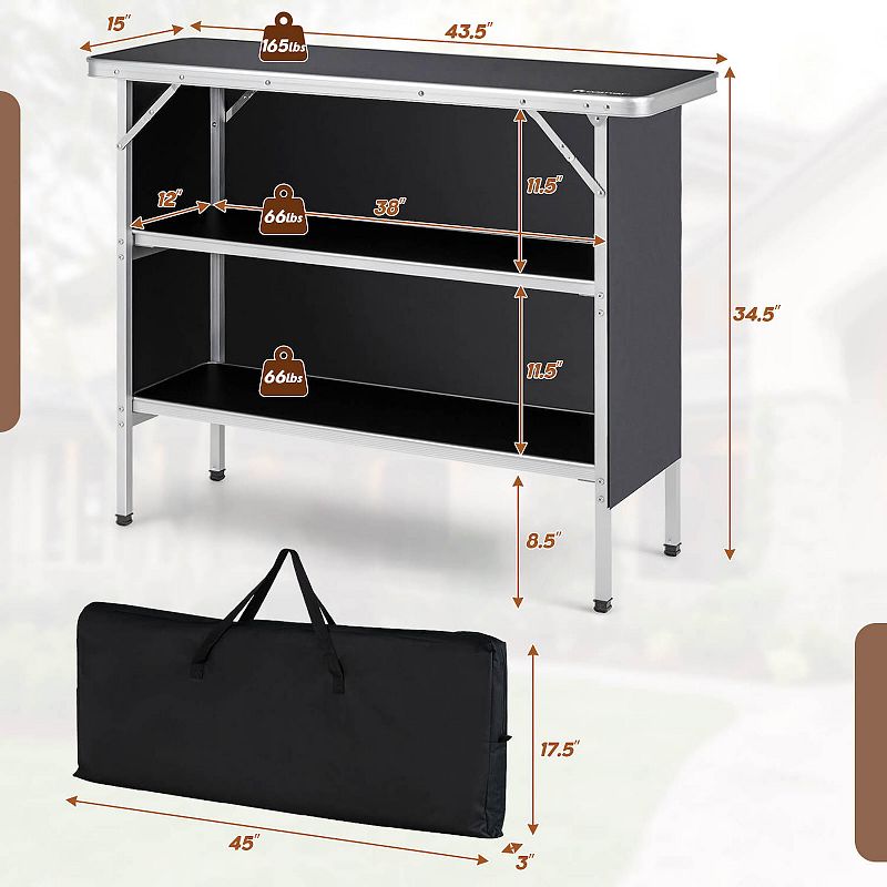 Folding Camping Table with 2-Tier Open Shelves for Outdoor BBQ