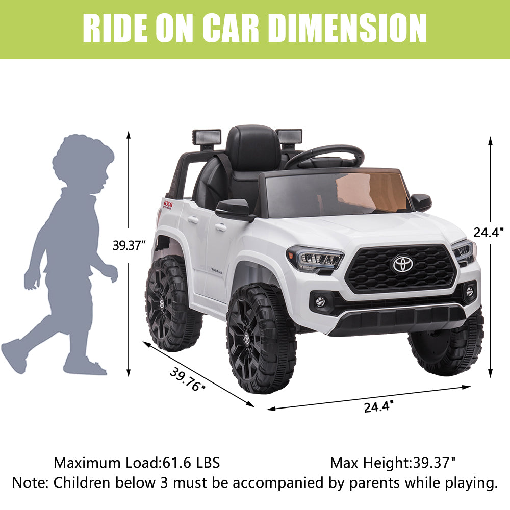 uhomepro Toyota Tacoma 12V Kids Ride On Truck Car w/ Parent Remote Control, LED Lights, MP3 Player, Horn, White