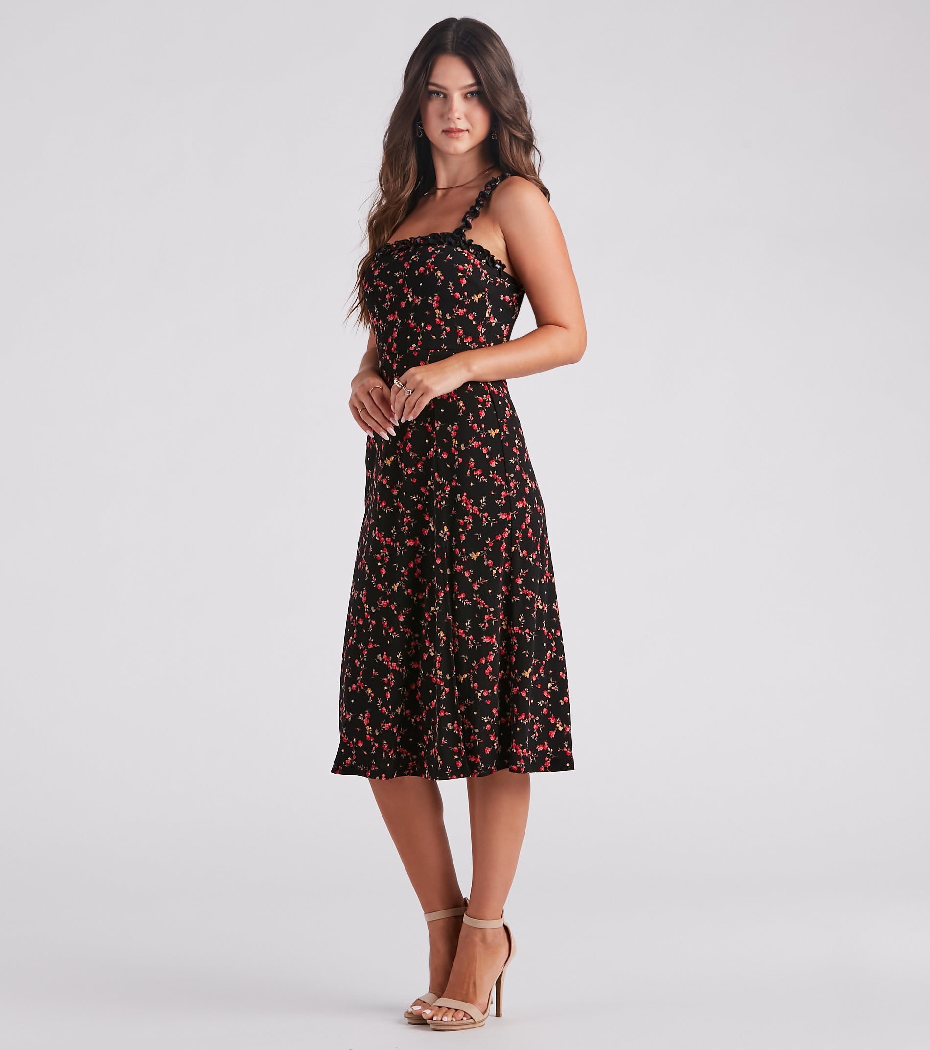 So In Love Floral A-Line Midi Dress