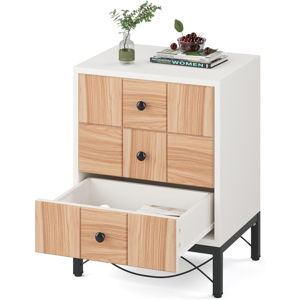 Nightstand with 3 Drawers  Modern Bedside Table for Small Space