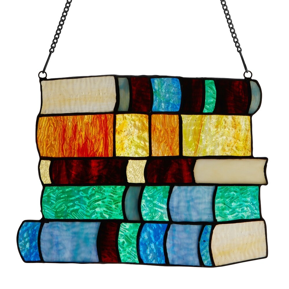 River of Goods Book Stack River of Goods Multicolored Stained Glass Window Panel   10\