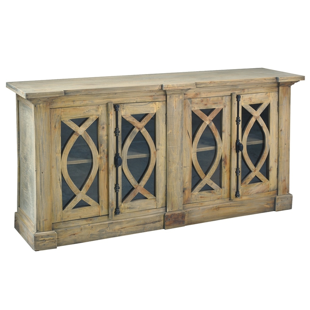 Shabby Chic Cottage 63 in. Wide Driftwood Brown Solid Wood Buffet with Arched Glass Door   63\