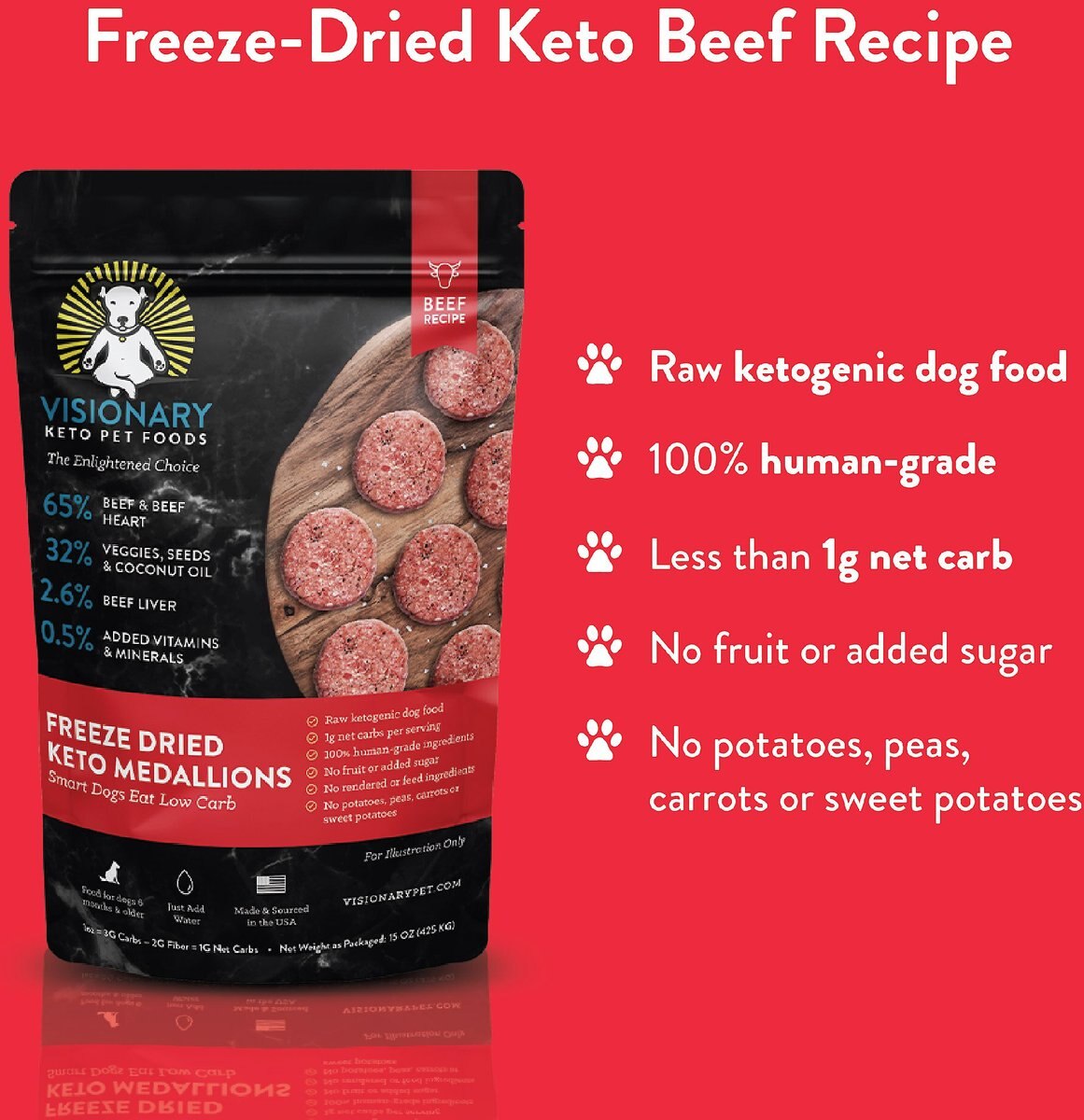 Visionary Pet Foods Keto Medallions Beef Recipe Grain-Free Freeze-Dried Dog Food