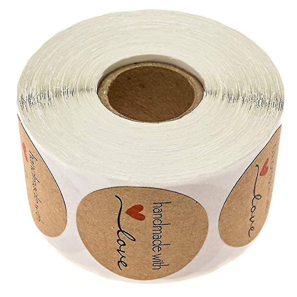 500pcs 1 Roll Cartoon Handmade With Love Round Baking Sticker Self-adhesive Label Decor For Homemade