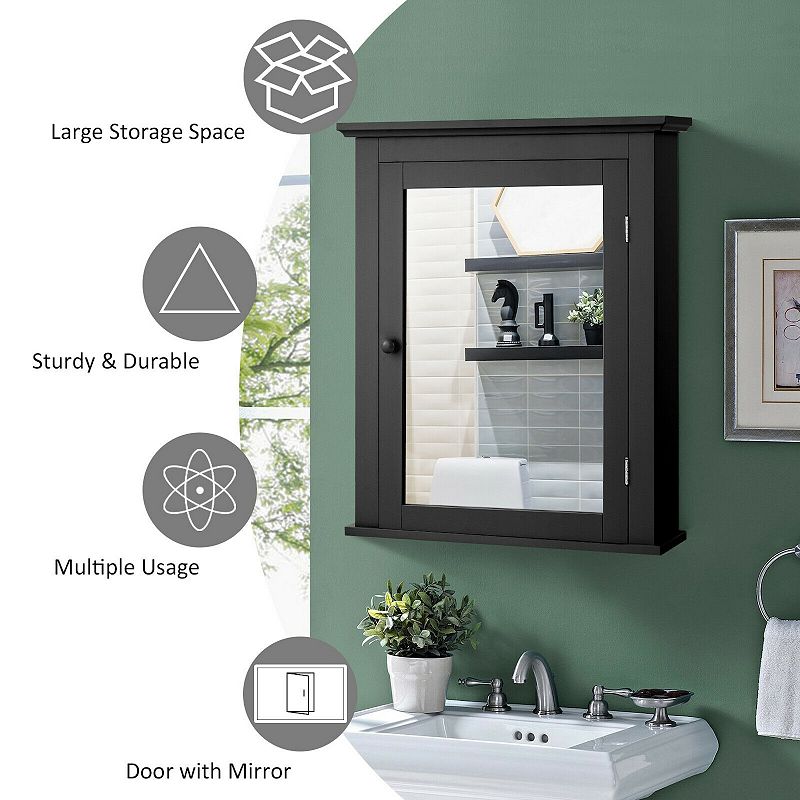 Wall Mounted Bathroom Mirror Cabinet with 5-level Height-adjustable Shelf